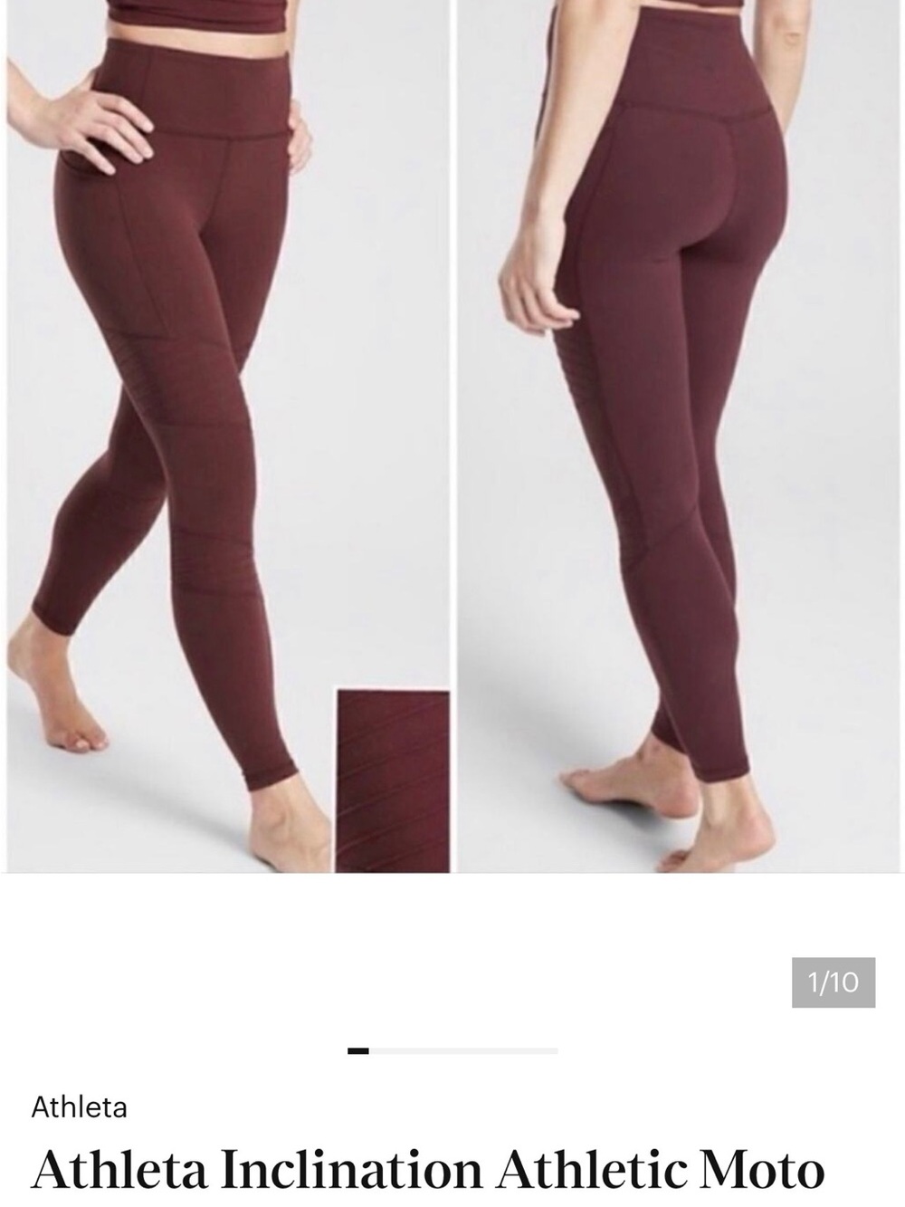 (2 pairs) Athleta Inclination Moto Leggings in burgundy and black